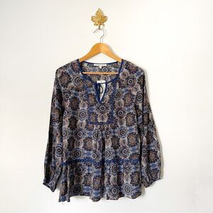Anthropologie Daniel Rainn Blue Floral Print tunic blouse NWT size Small